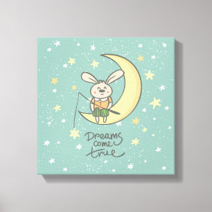 Dreams Come True   Bunny on the Moon Canvas Print