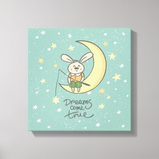 Dreams Come True | Bunny on the Moon Canvas Print (Front)