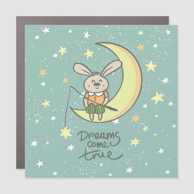 Dreams Come True | Bunny on the Moon Car Magnet (Front)