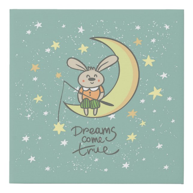 Dreams Come True | Bunny on the Moon Faux Canvas Print (Front)
