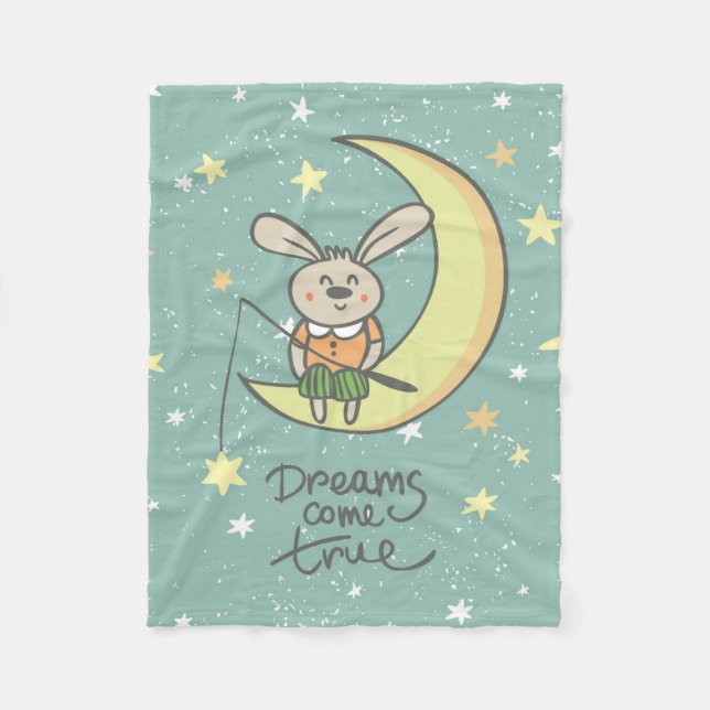 Dreams Come True | Bunny on the Moon Fleece Blanket (Front)