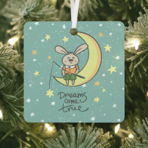 Dreams Come True   Bunny on the Moon Metal Ornament