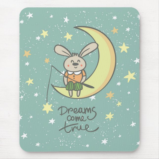 Dreams Come True | Bunny on the Moon Mouse Pad (Front)