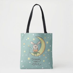 Dreams Come True   Bunny on the Moon Tote Bag