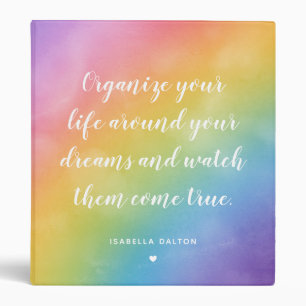 Dreams Come True Watercolor Rainbow Custom Name 3 Ring Binder
