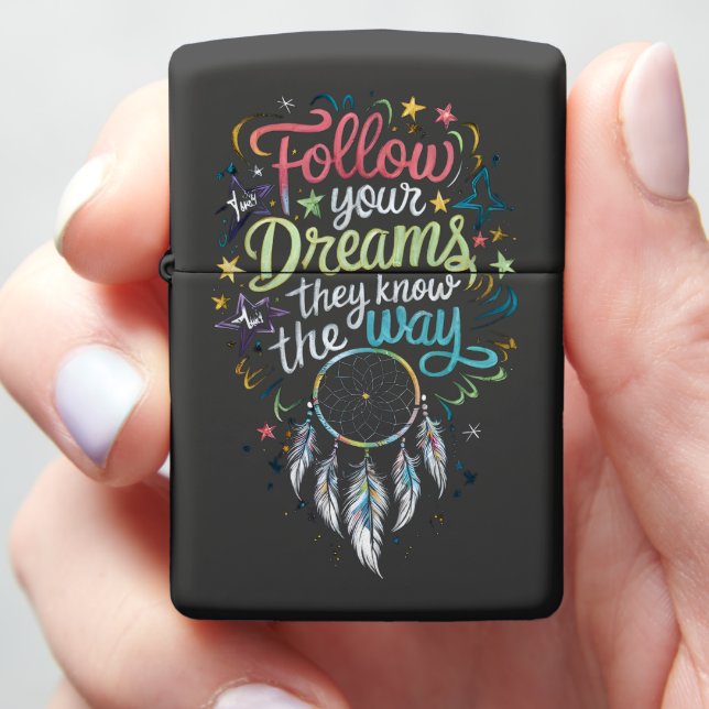 Dreams Compass: Dream Catcher Inspiring Message Zippo Lighter (In Hand)