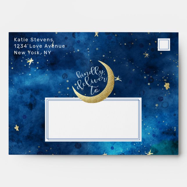 Dreams Do Come True Moon Stars Baby Shower 5x7 Envelope (Front)