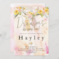 Dreams Do Come True Watercolor Boho Baby Shower Invitation