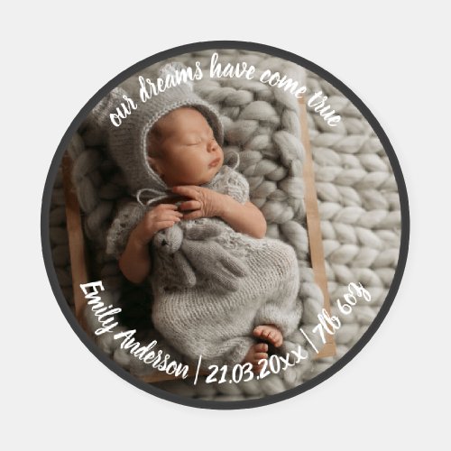 Dreams Have Come True Birth Announcement Photo  Coaster Set