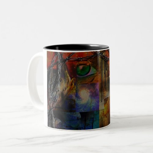 Dreams in barbed wire frame Two_Tone coffee mug