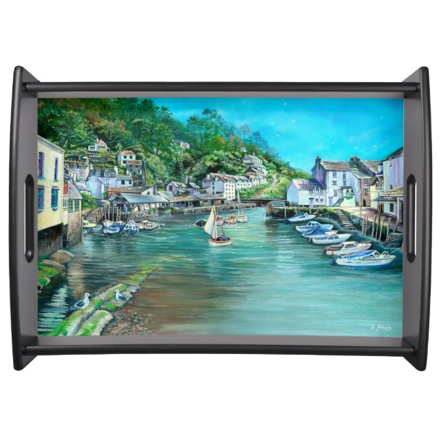 Dreams of Polperro Large Serving Tray, Black Tray (Front)
