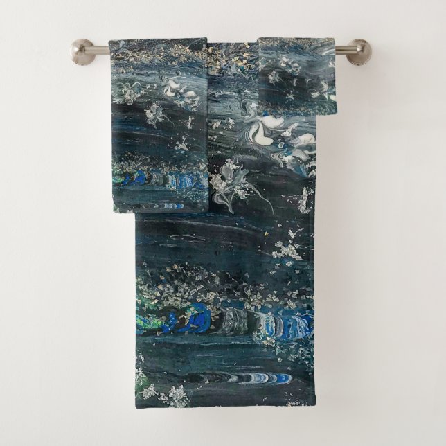 Dreams of the Ocean'20 abstract painting sea grey Bath Towel Set (Insitu)