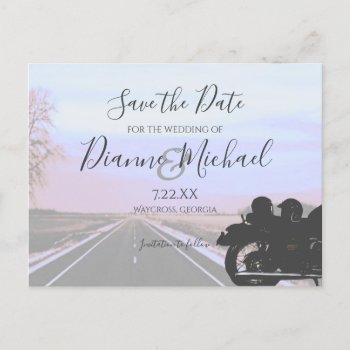 Dreams Of The Open Road Motorcycle Wedding Announcement Postcard by sfcount at Zazzle