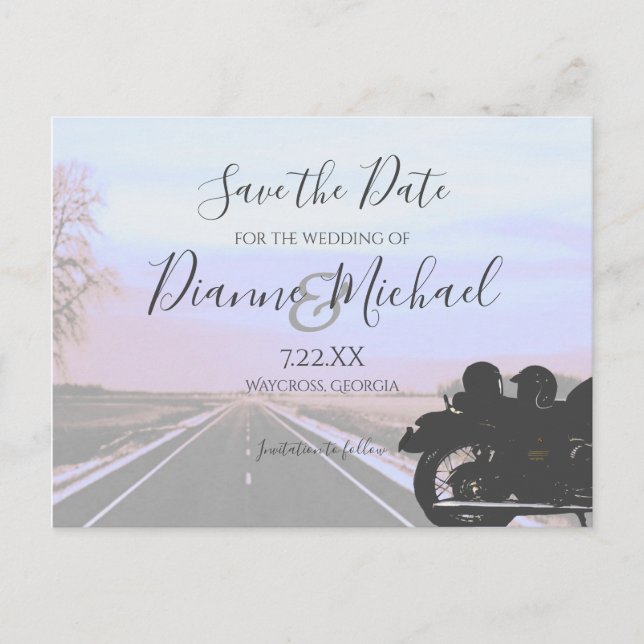 Dreams of the Open Road Motorcycle Wedding Announcement Postcard (Front)
