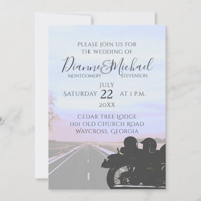 Dreams of the Open Road Motorcycle Wedding Invitation (Front)