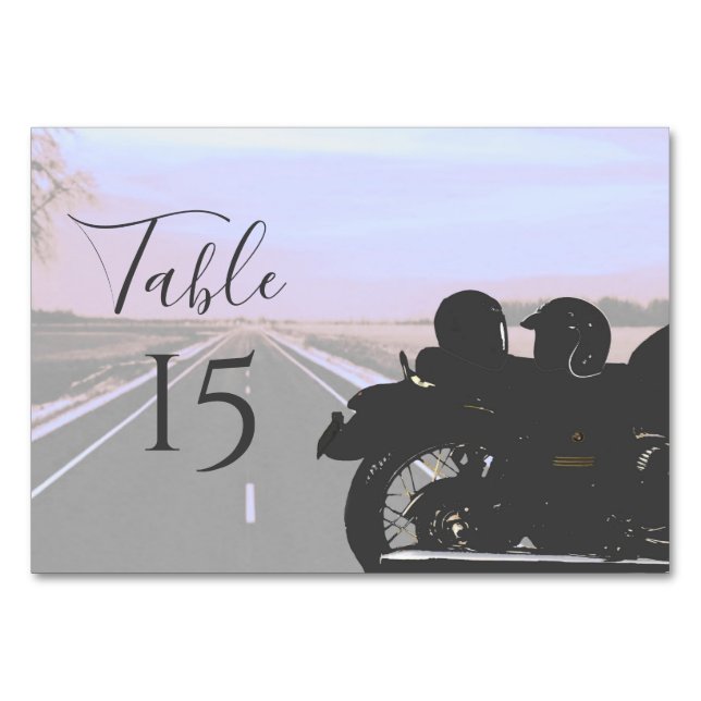 Dreams of the Open Road Motorcycle Wedding Table Number (Front)