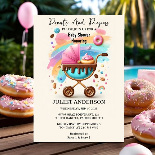 Dreams Pink Blue Donuts And Diapers Baby Shower Invitation