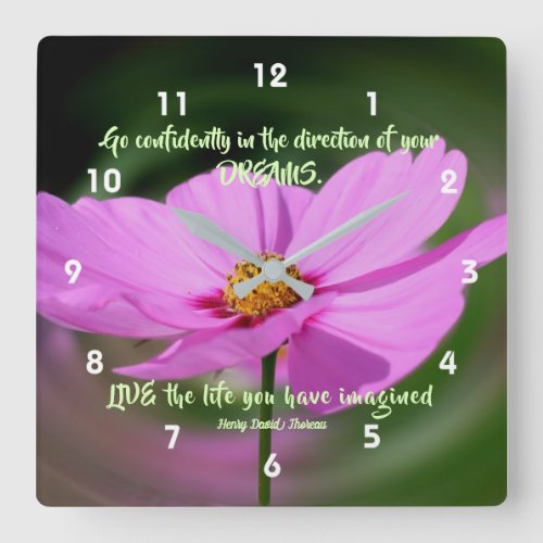 Dreams Quote Cosmos Flower Inspirational Square Wall Clock