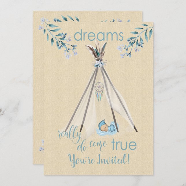 Dreams Really Do Come True Boho DreamCatcher Tipi Invitation (Front/Back)