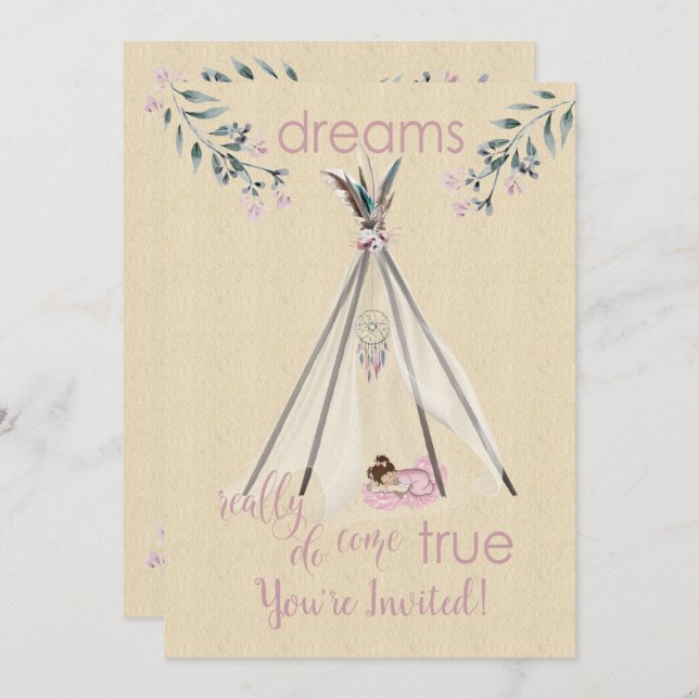 Dreams Really Do Come True Boho Tipi DreamCatcher Invitation (Front/Back)