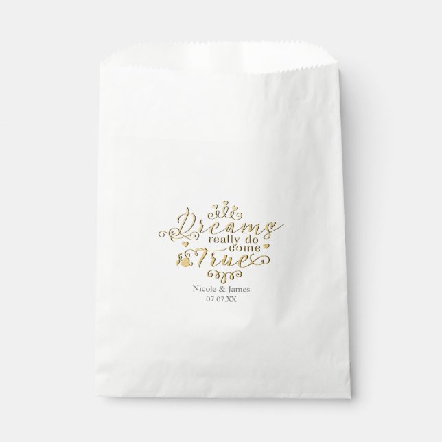 DREAMS REALLY DO COME TRUE Gold Party Favor Bags (Front)