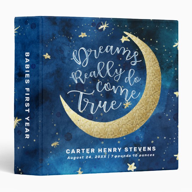 Dreams Really Do Come True Moon Stars Baby Album 3 Ring Binder (Front/Spine)