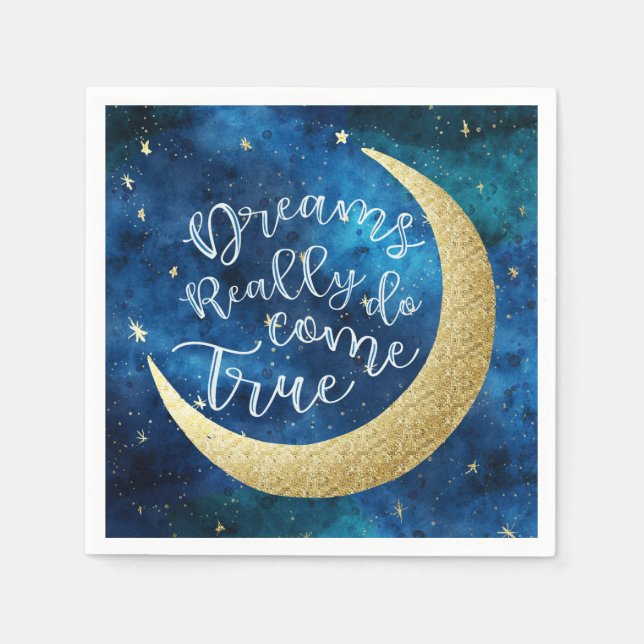 Dreams Really Do Come True Moon Stars Baby Shower Napkins (Front)