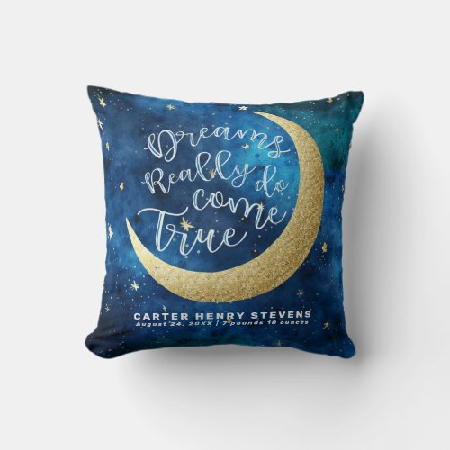 Dreams Really Do Come True Moon Stars Personalized Throw Pillow