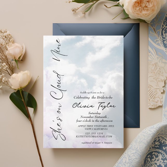 Dreams She's on cloud 9 Soft Bridal Shower Invitation (Creator Uploaded)
