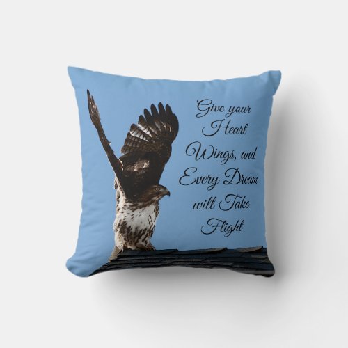 Dreams Take Flight Red_Tailed Hawk Inspirational Throw Pillow