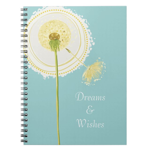 Dreams & Wishes Blue Yellow Dandelion Flower Notebook (Front)