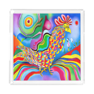 "Dreamscape Bird". A SQ surreal abstract cockerel Acrylic Tray
