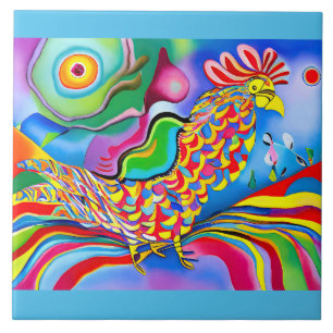 "Dreamscape Bird". A surreal abstract cockerel Ceramic Tile