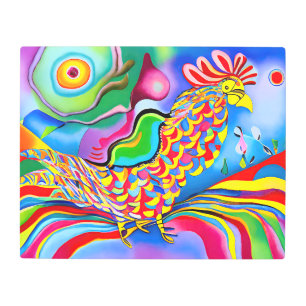 "Dreamscape Bird". A surreal abstract cockerel Metal Print