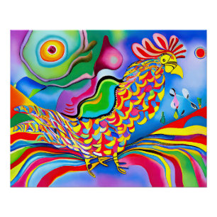 "Dreamscape Bird". A surreal abstract cockerel Poster
