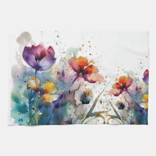 Dreamscape Garden: Abstract Watercolor Flowers Kitchen Towel
