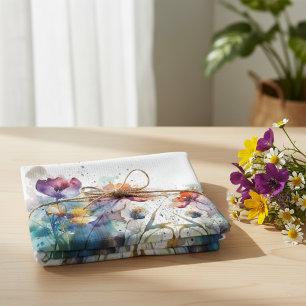 Dreamscape Garden: Abstract Watercolor Flowers Kitchen Towel