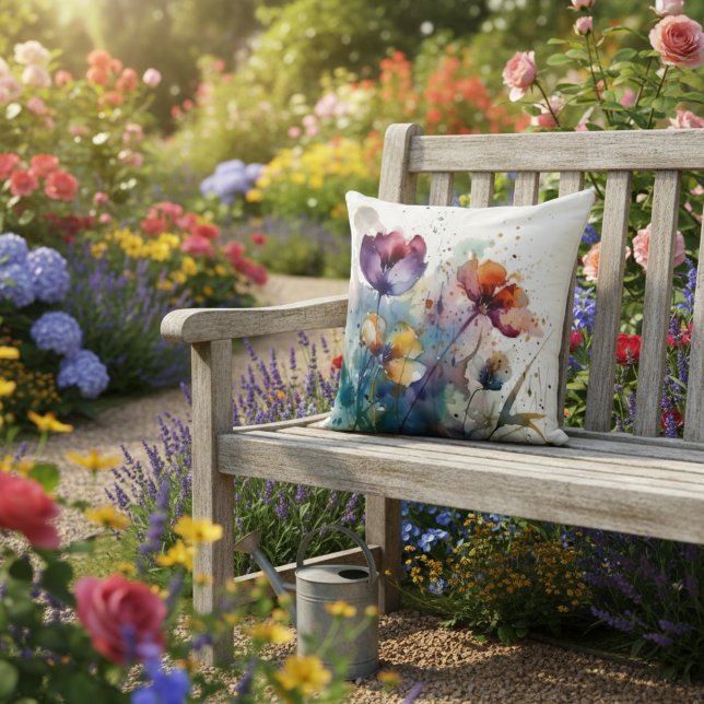 Dreamscape Garden: Abstract Watercolor Flowers Throw Pillow (Creator Uploaded)