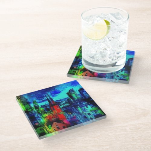 Dreamscapes of Urban Nights Chromatic Symphony Glass Coaster