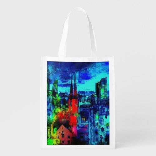 Dreamscapes of Urban Nights Chromatic Symphony Grocery Bag