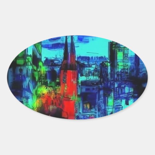 Dreamscapes of Urban Nights Chromatic Symphony Oval Sticker