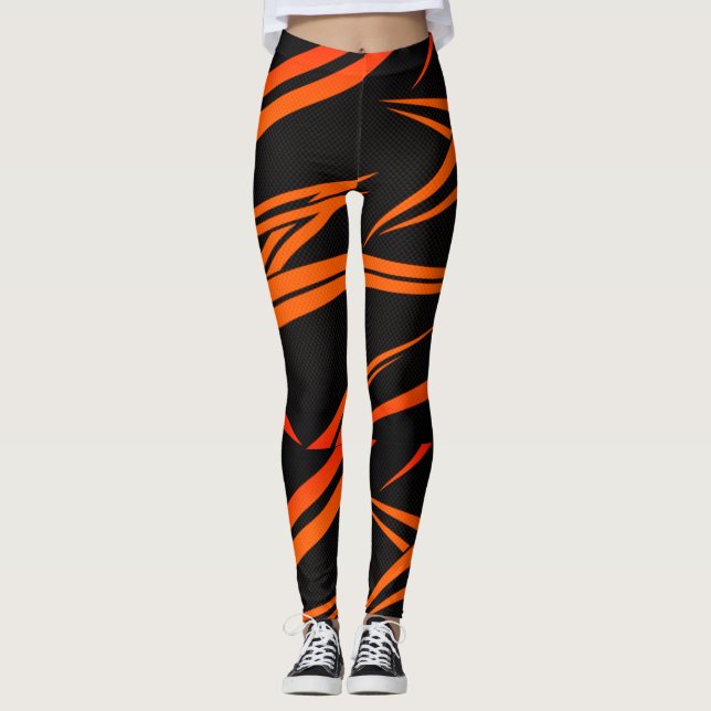 dreamvsreality | black and orange check leggings (Front)