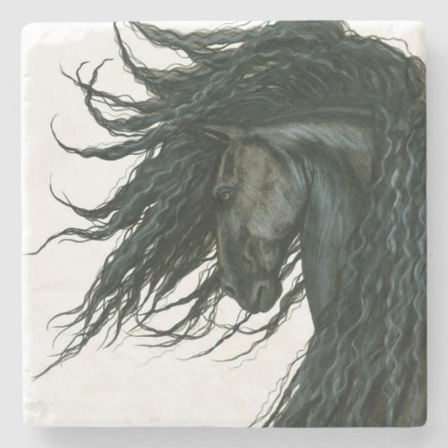 DreamWalker Friesian Horse by Bihrle Stone Coaster