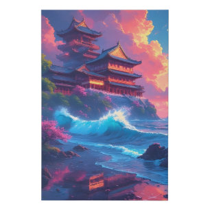 Dreamwave Pagoda by the Sea Faux Canvas Print