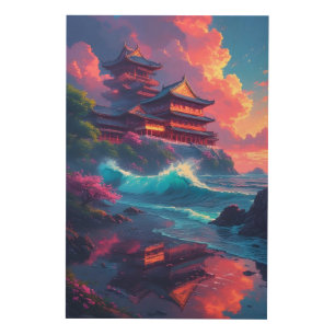 Dreamwave Pagoda by the Sea Wood Wall Art