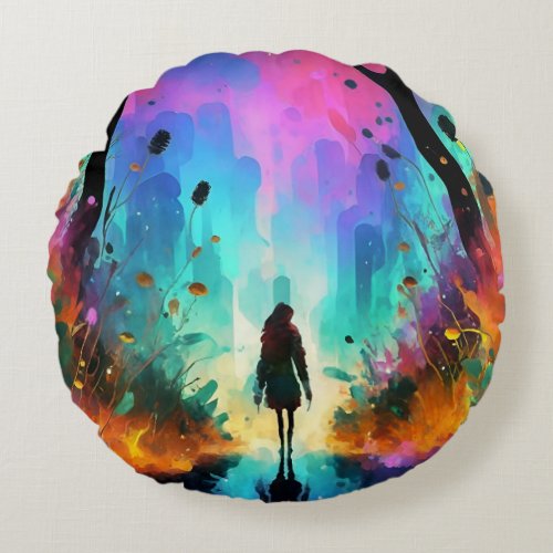 Dreamweavers SymphonyAlcohol Ink  Round Pillow