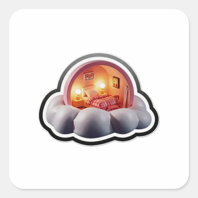 Dreamy 3D Bed on Clouds Aesthetic Room Sticker (Front)