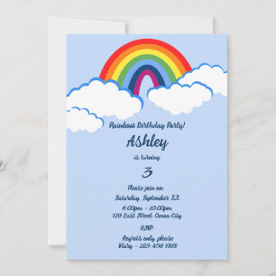 Dreamy 3rd Birthday Rainbow Party Invitation Card