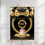 Dreamy 80th Birthday Welcome Sign Gold Glitter 