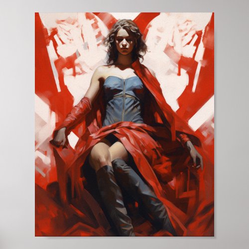 Dreamy Abstract Art Hero in Luxurious Red Cloak S Poster